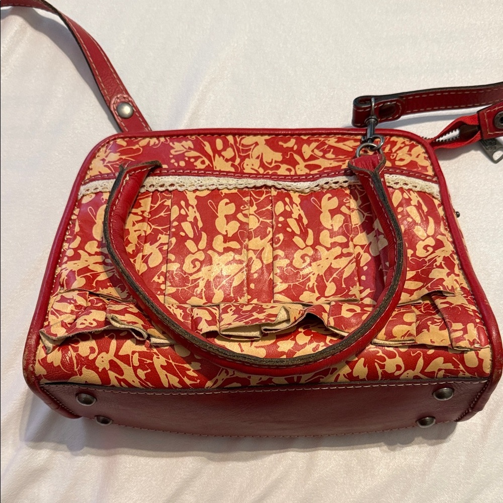 Patricia Nash Red and Cream Floral Shoulder Bag